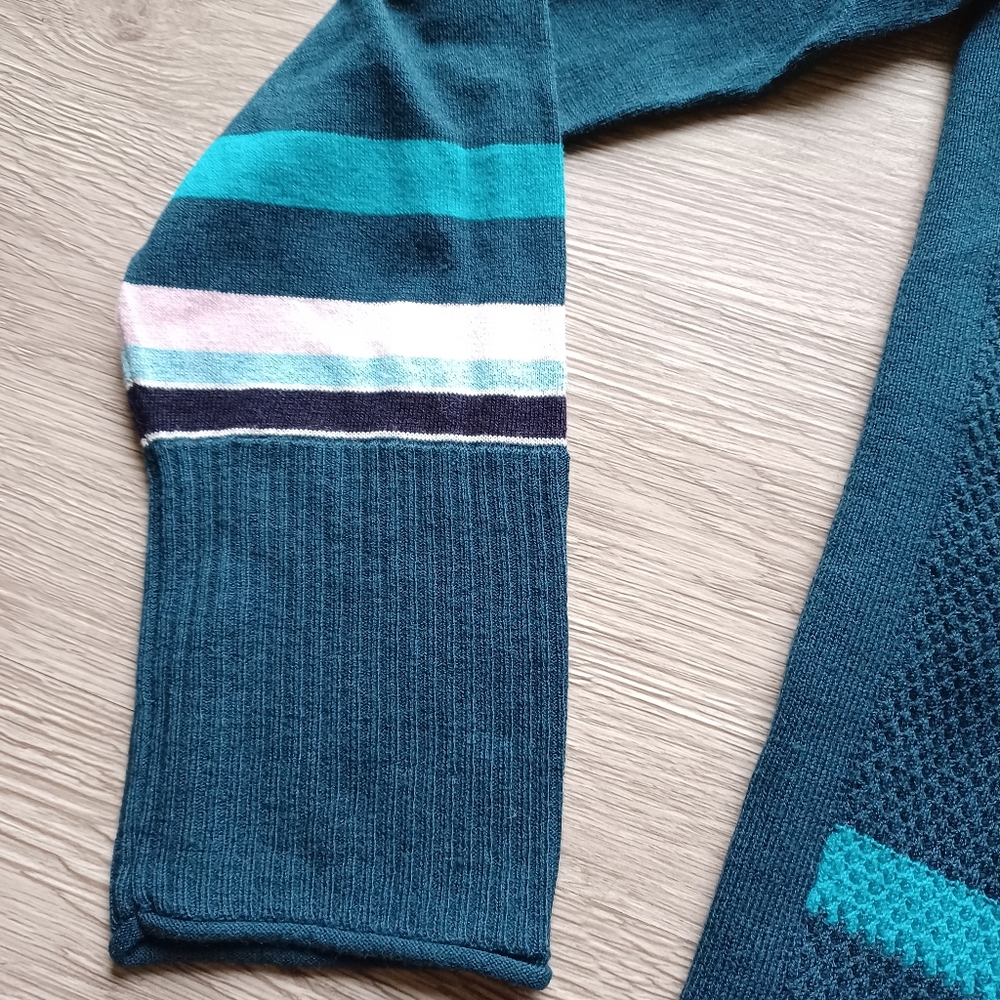 T by Talbots Deep Teal Waffle Knit Stripe Detail Jewel Neck Tunic Sweater - Picture 4 of 12
